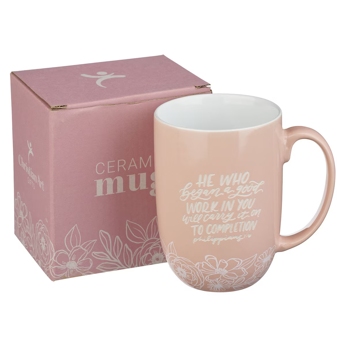 Ceramic Coffee Mug Good Work, Pink Floral