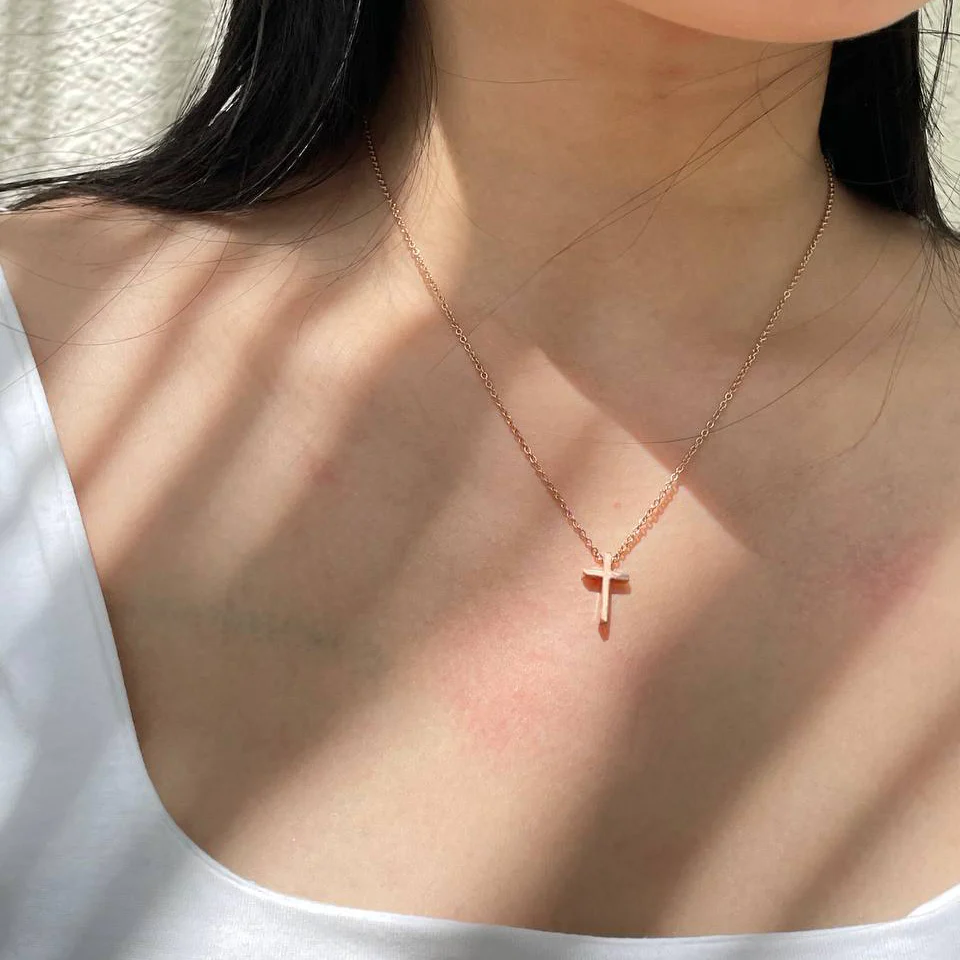 Elegance Cross Pendant Necklace, Rose Gold by Jacob Rachel