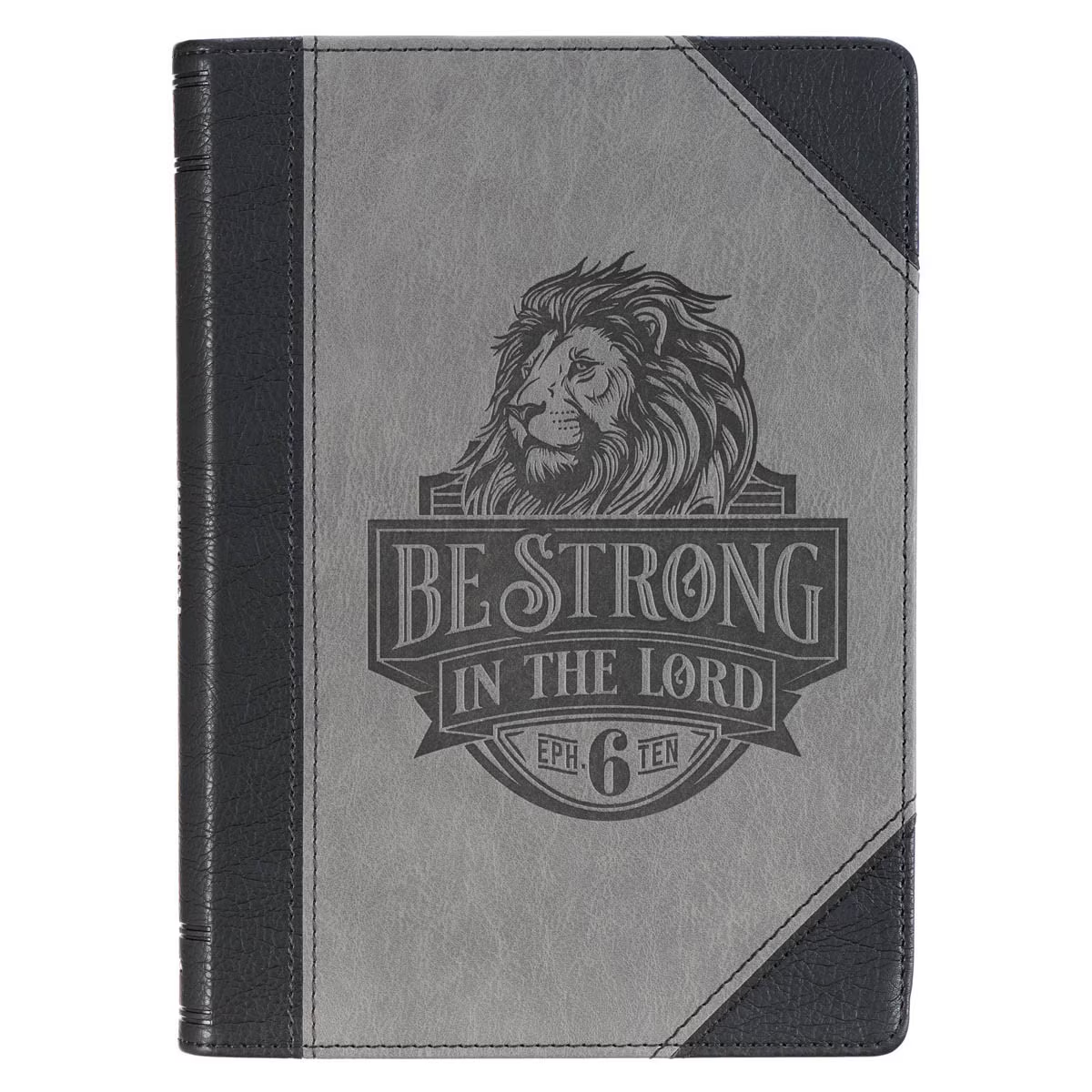 Classic Faux Leather Journal, Be Strong in the Lord, Black/Gray Lion