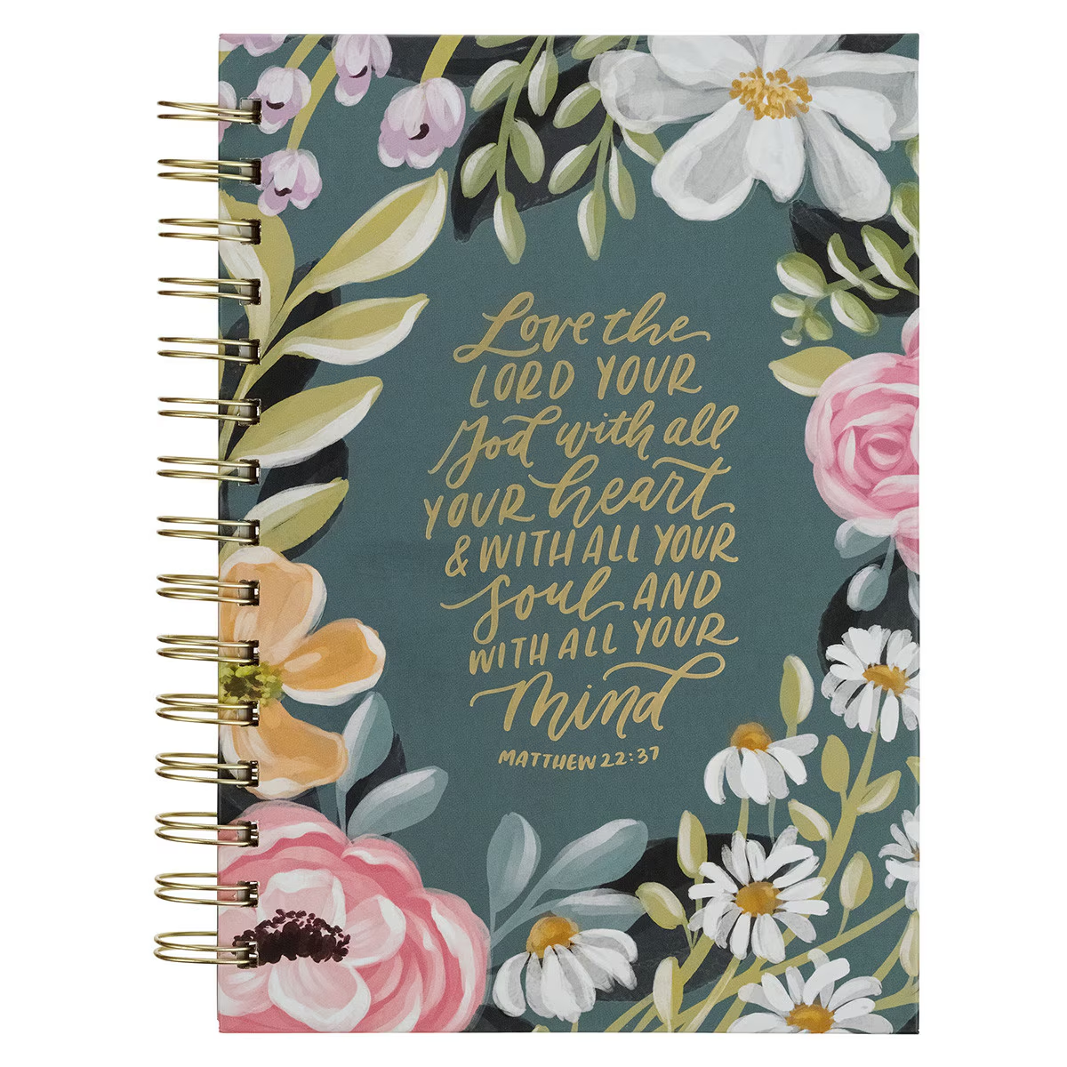 Large Wirebound Journal, Love the Lord, Teal Floral (hardcover)