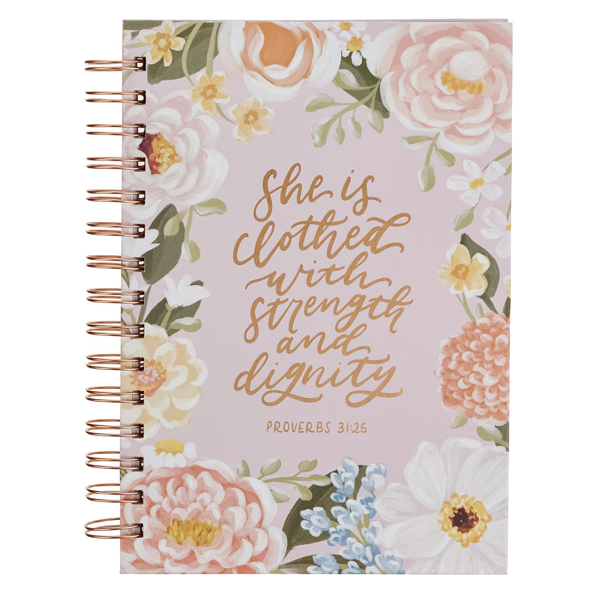 Large Wirebound Journal, Strength and Dignity, Pink Floral (hardcover)
