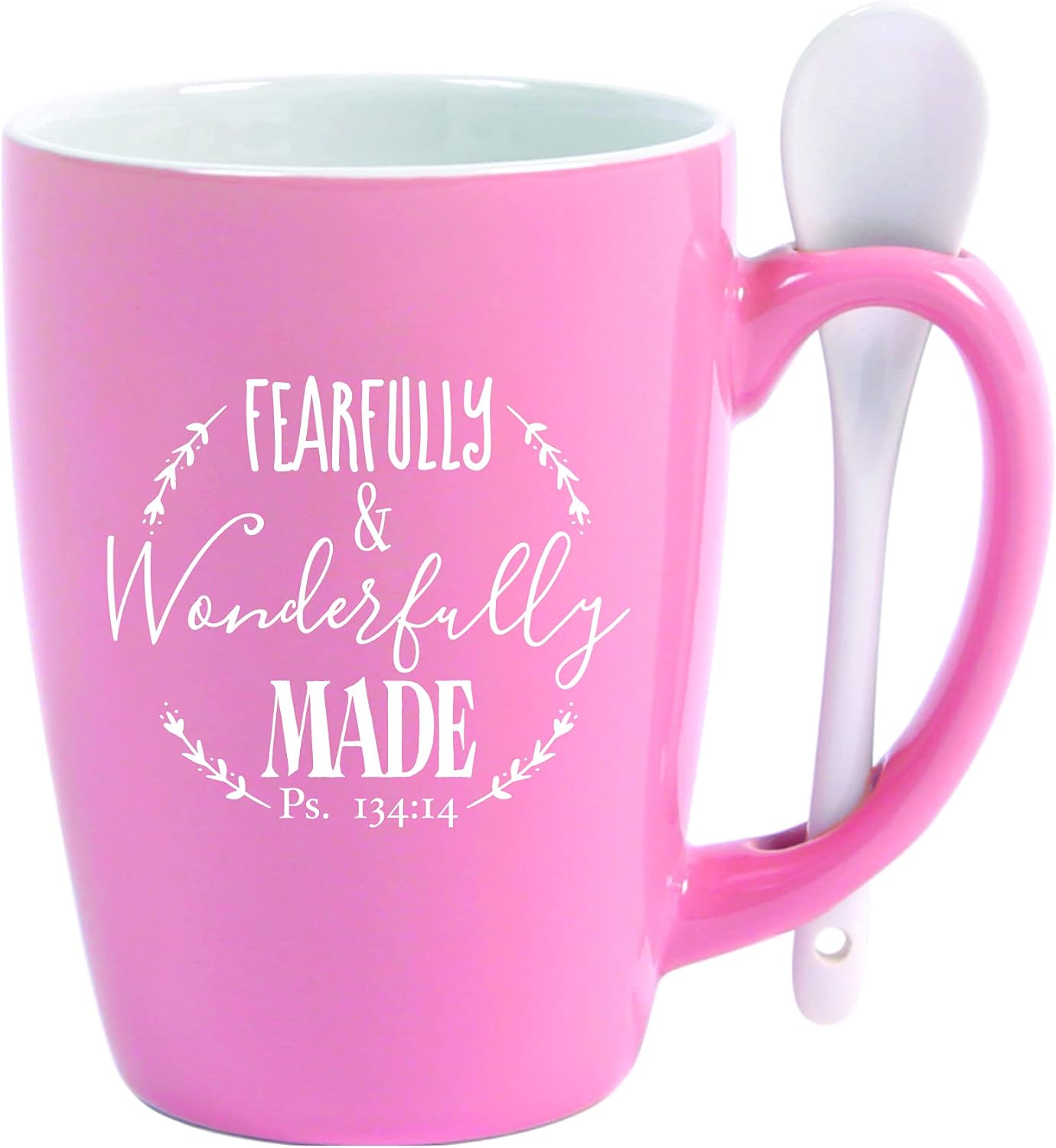 Ceramic Mug with Spoon Fearfully and Wonderfully Made, Pink