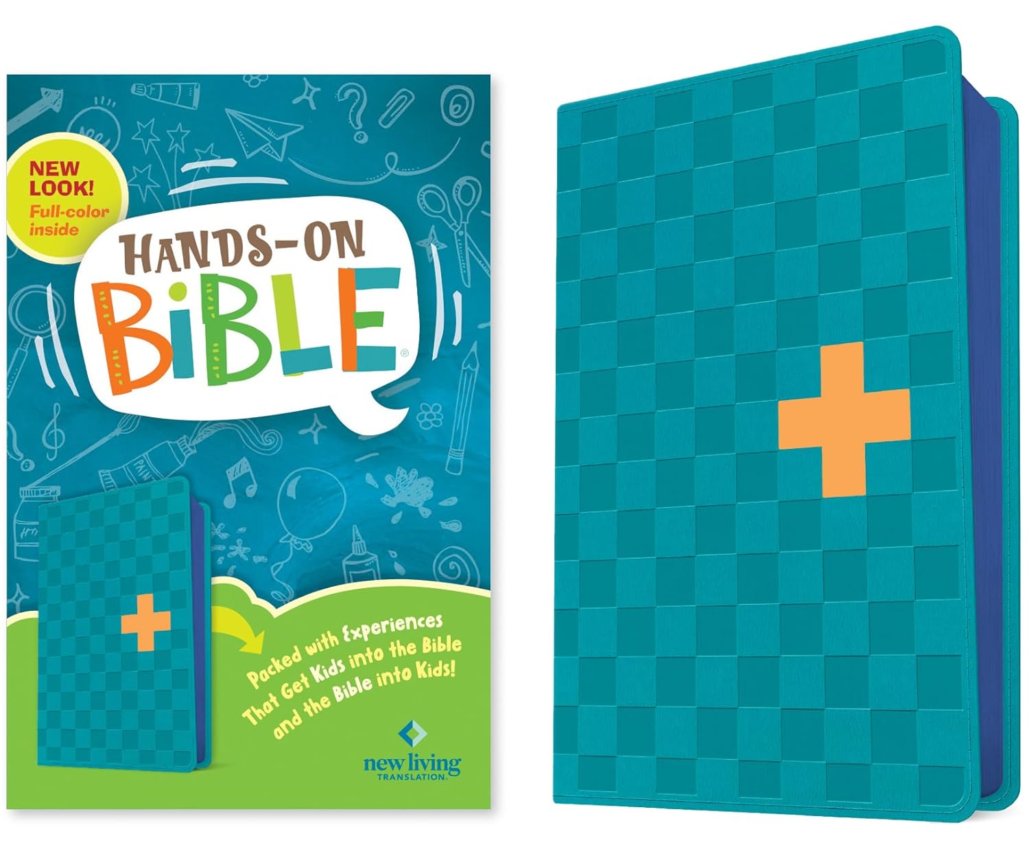 NLT Hands-On Bible for Kids Blue Check Cross LeatherLike