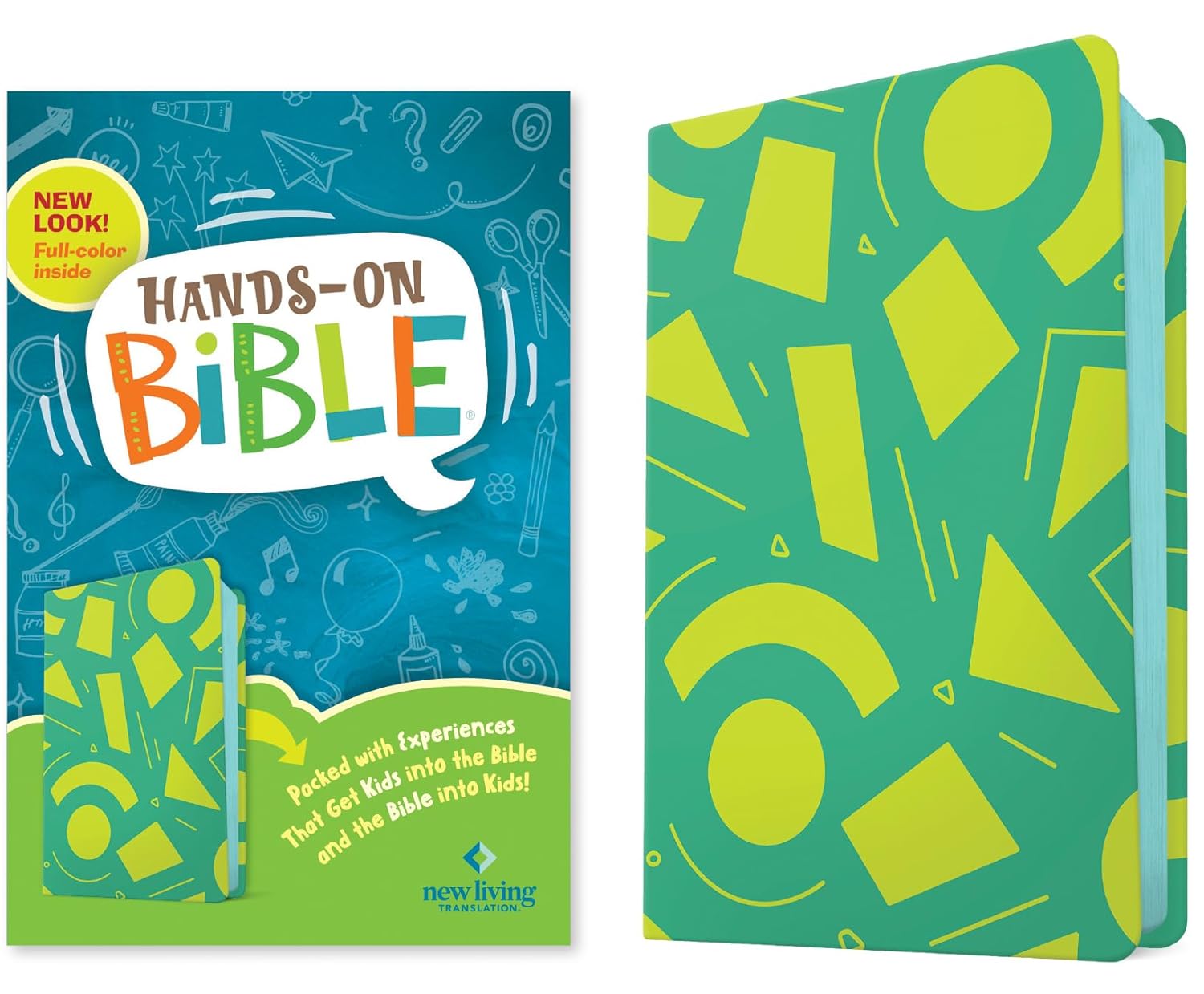NLT Hands-On Bible for Kids, Green Lines and Shapes LeatherLike