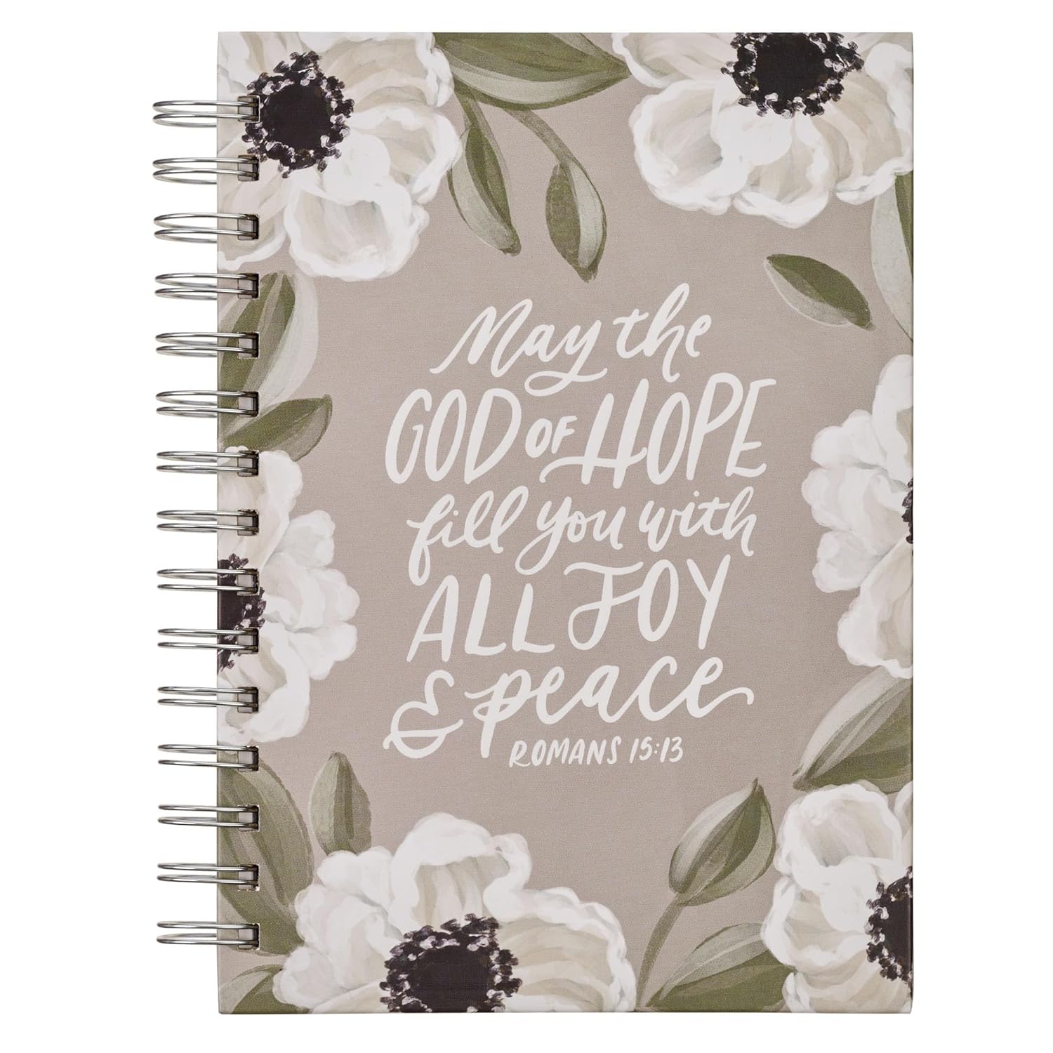 Large Wirebound Journal, Joy and Peace Gray Floral (hardcover)