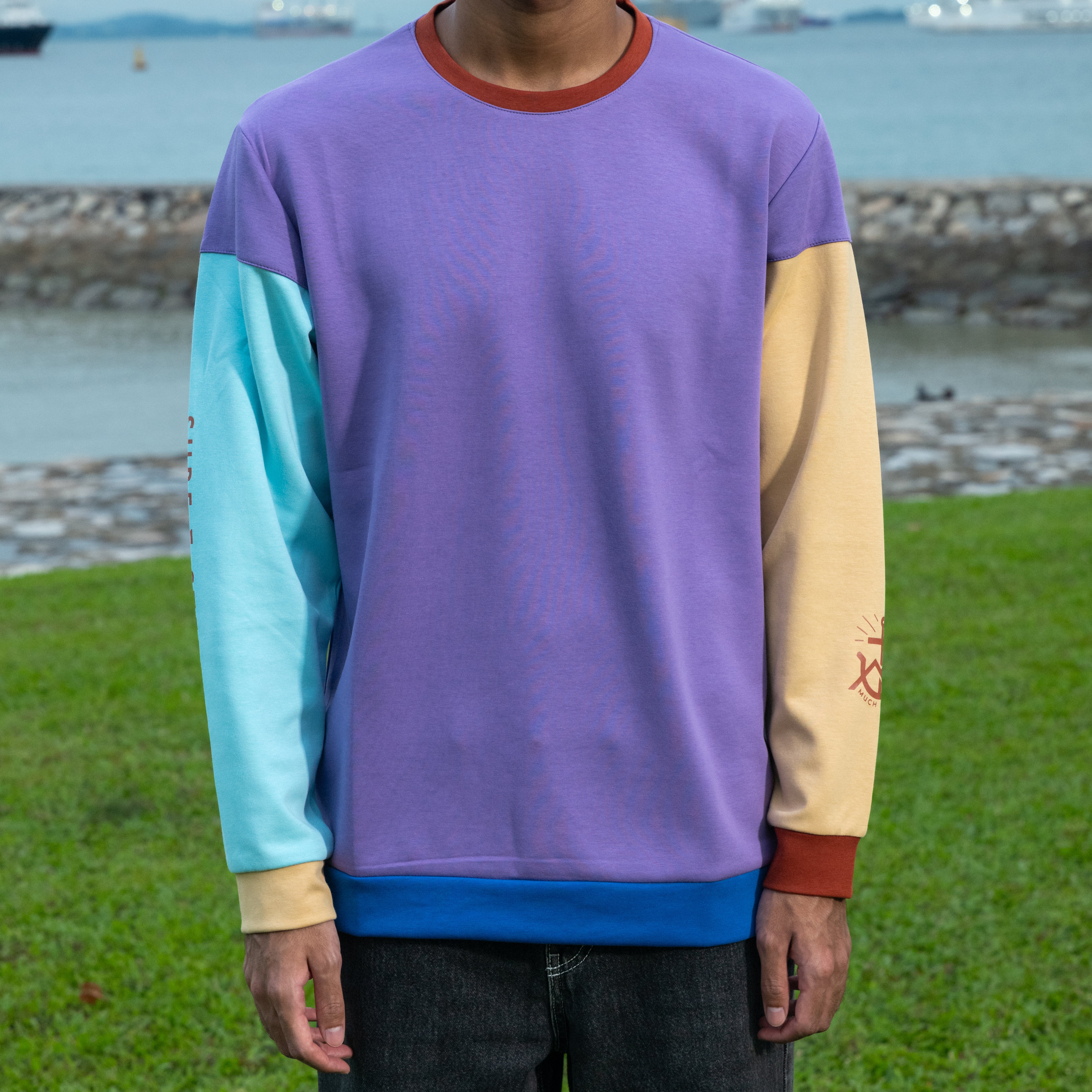 Much More Long-Sleeve Pullover, Purple, Sky Blue, Mustard & Terracotta (KJV)
