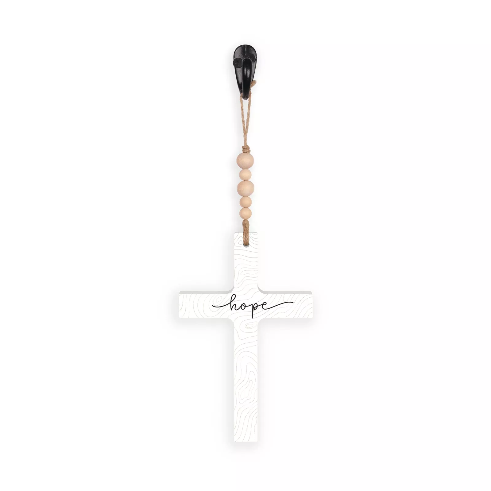 Hanging Cross with natural wood beads, Hope