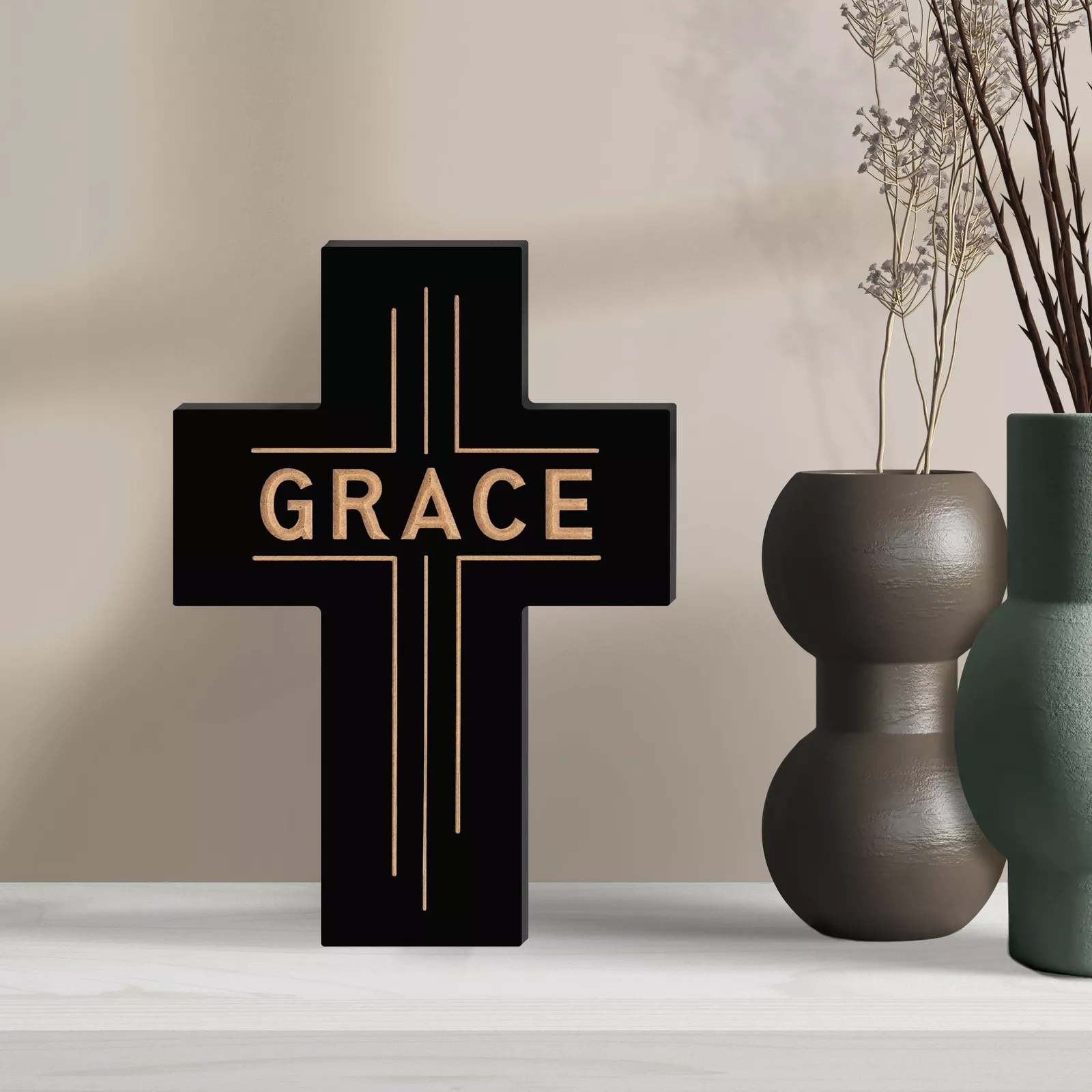 Carved Wood Cross, Grace 8"