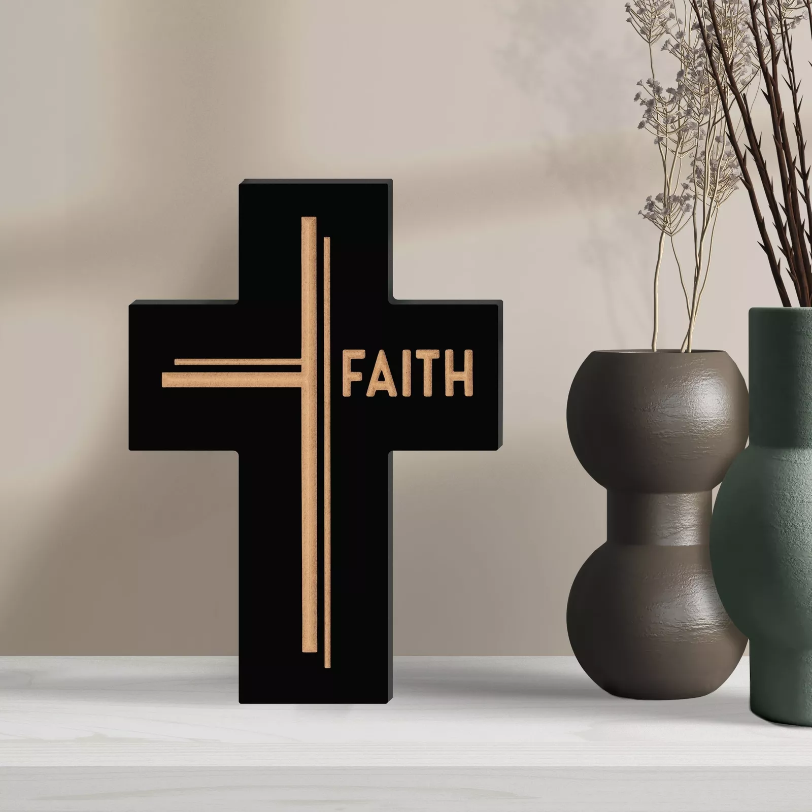 Carved Wood Cross, Faith 8"