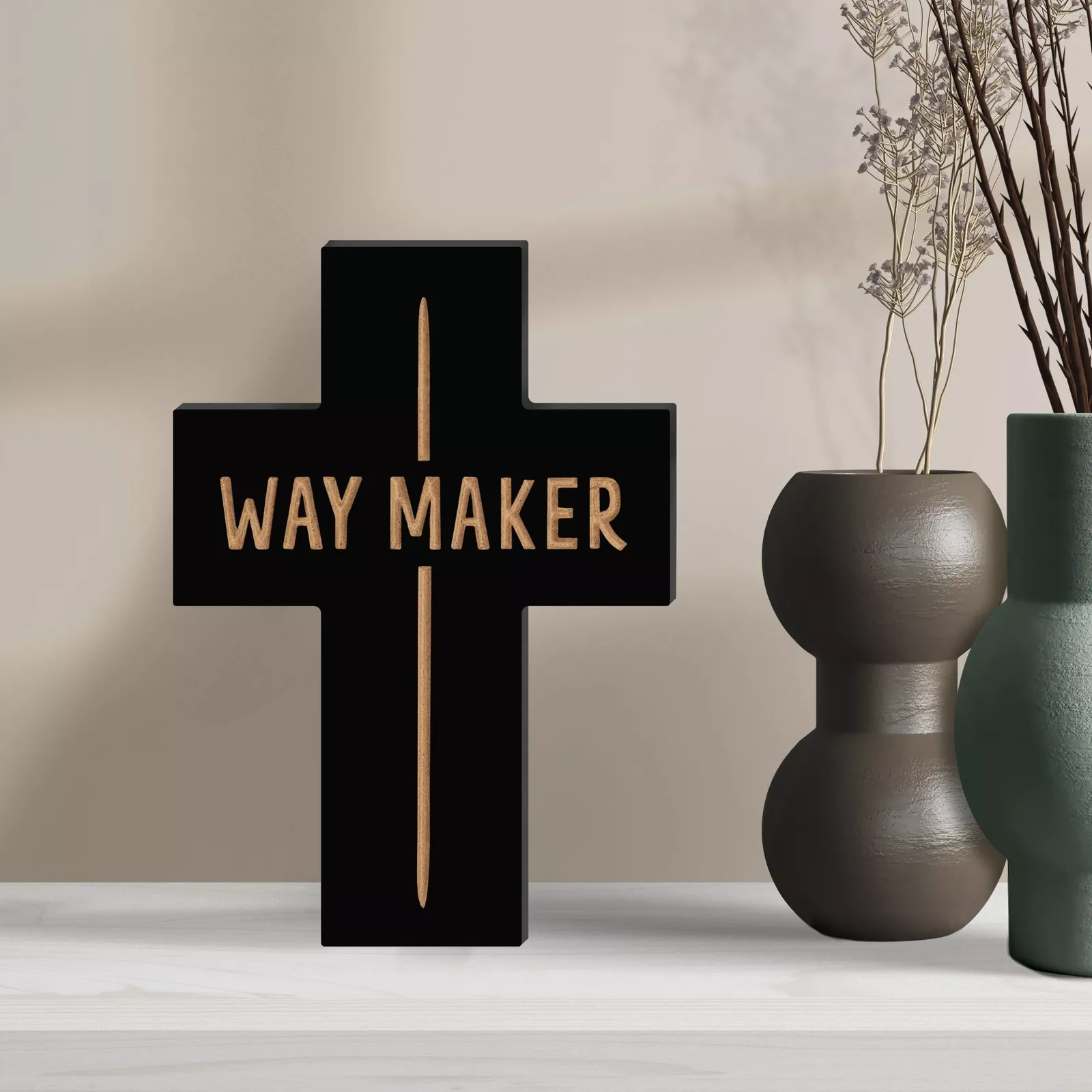 Carved Wood Cross, Way Maker 8"