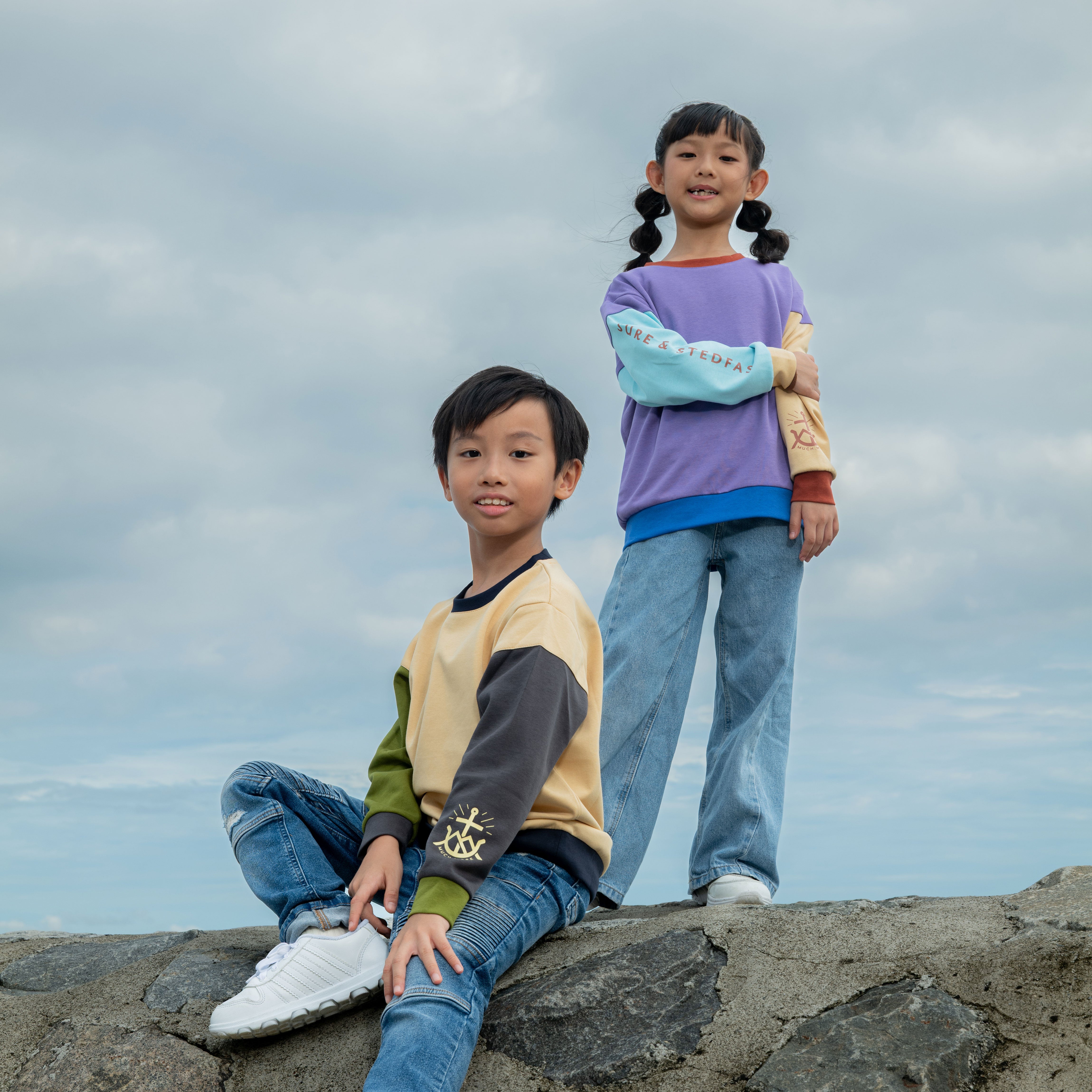 Much More Long-Sleeve Pullover KIDS, Mustard, Olive & Grey (KJV)