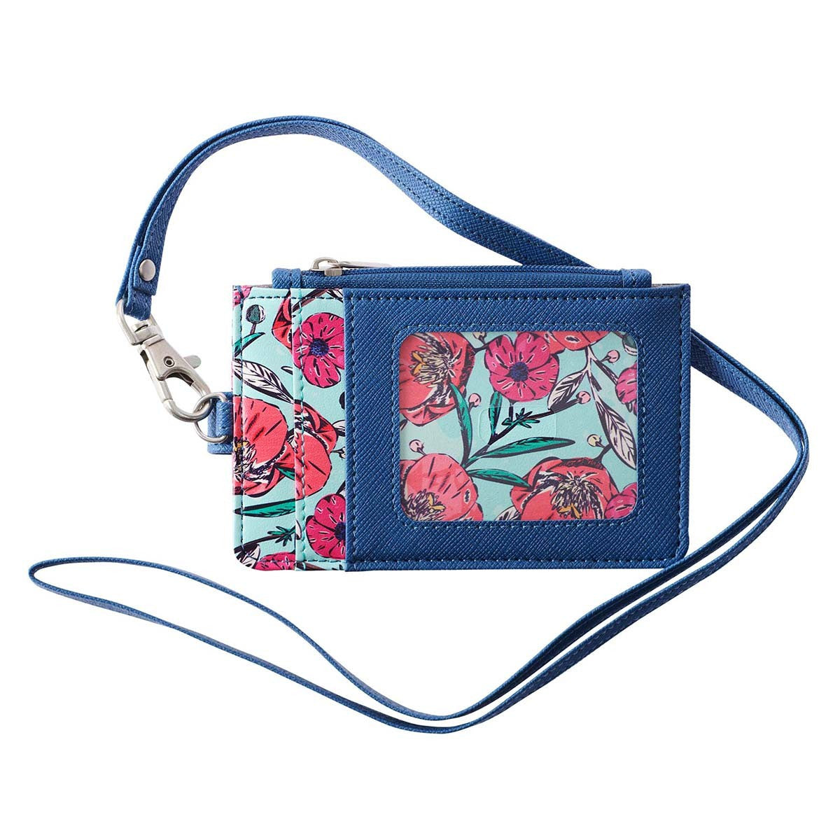 ID Card Holder His Grace is Sufficient, Navy Blue Floral