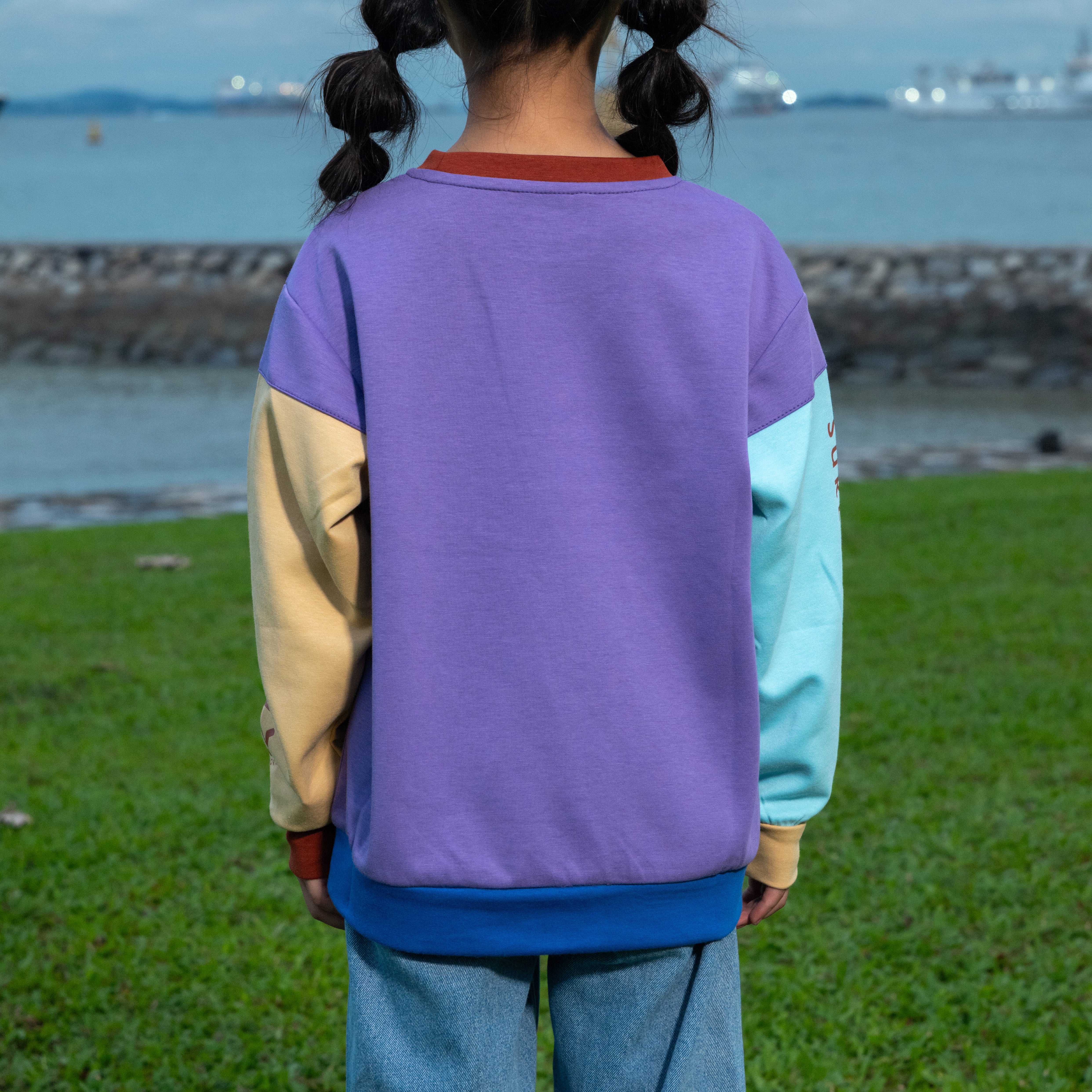 Much More Long-Sleeve Pullover KIDS, Purple, Sky Blue, Mustard & Terracotta (KJV)
