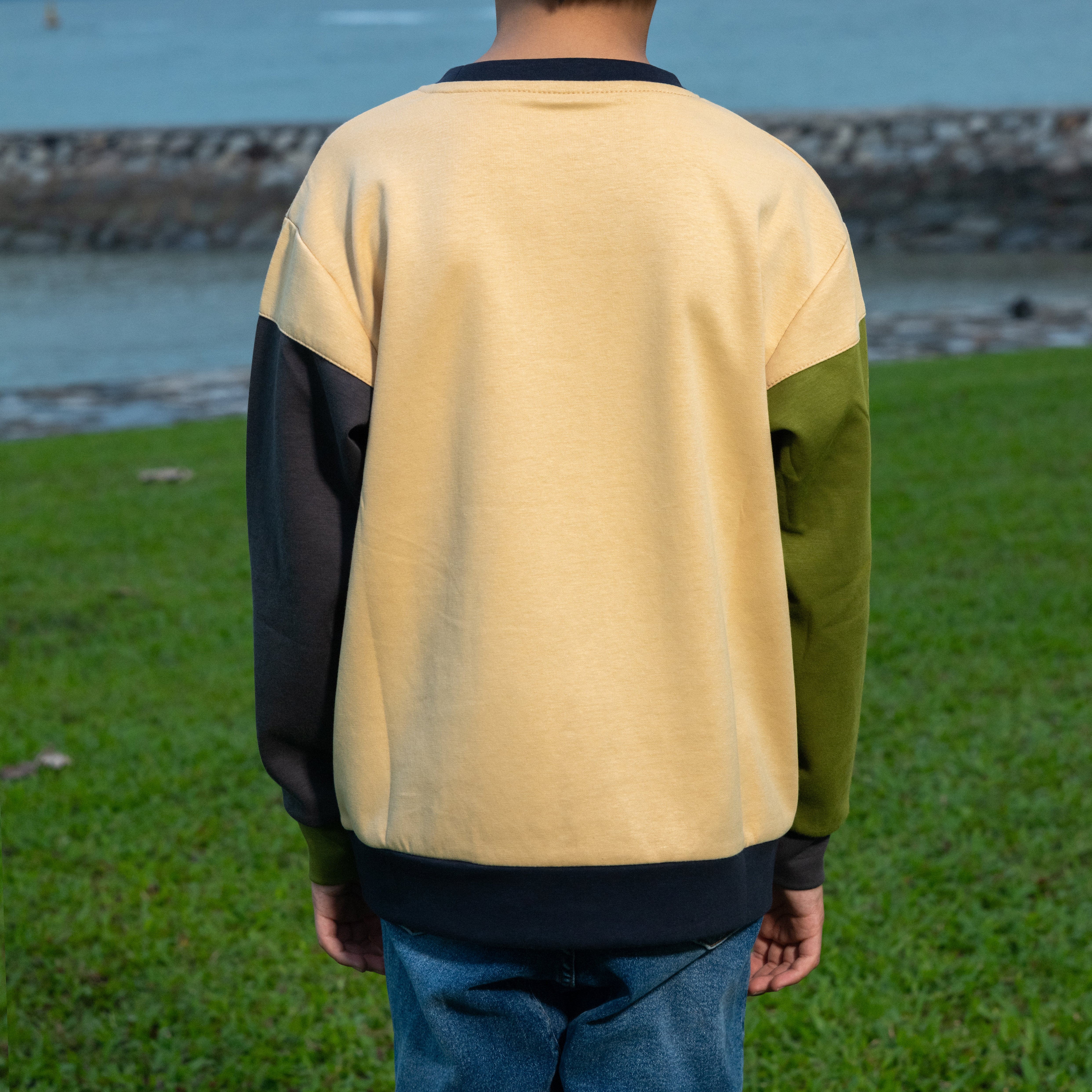 Much More Long-Sleeve Pullover KIDS, Mustard, Olive & Grey (KJV)