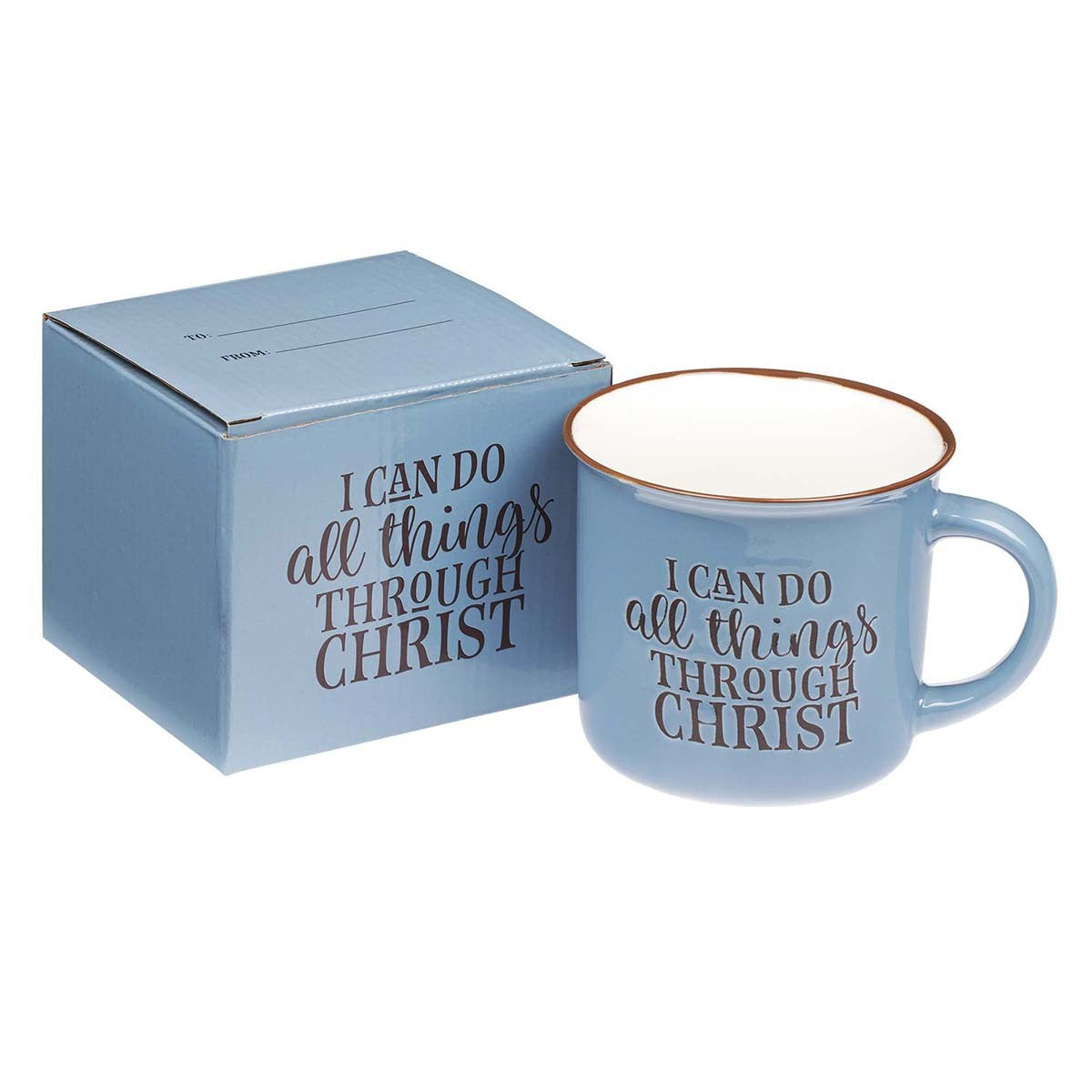 Camp-style Coffee Mug, I Can Do All Thing Through Christ Blue