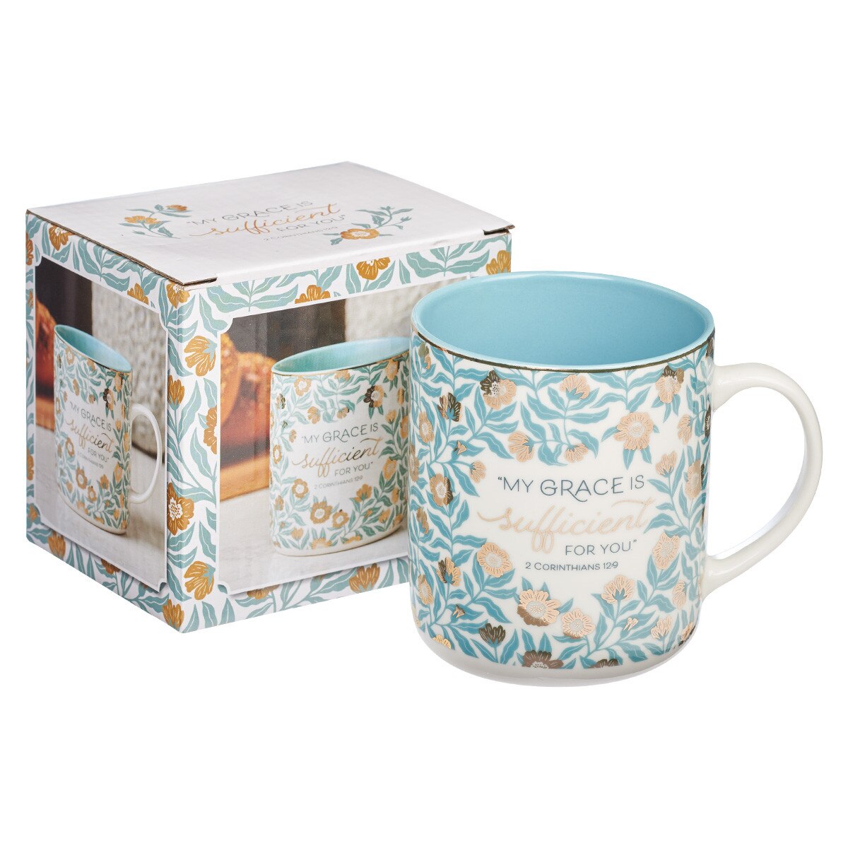 Ceramic Coffee Mug Sufficient Grace, Teal