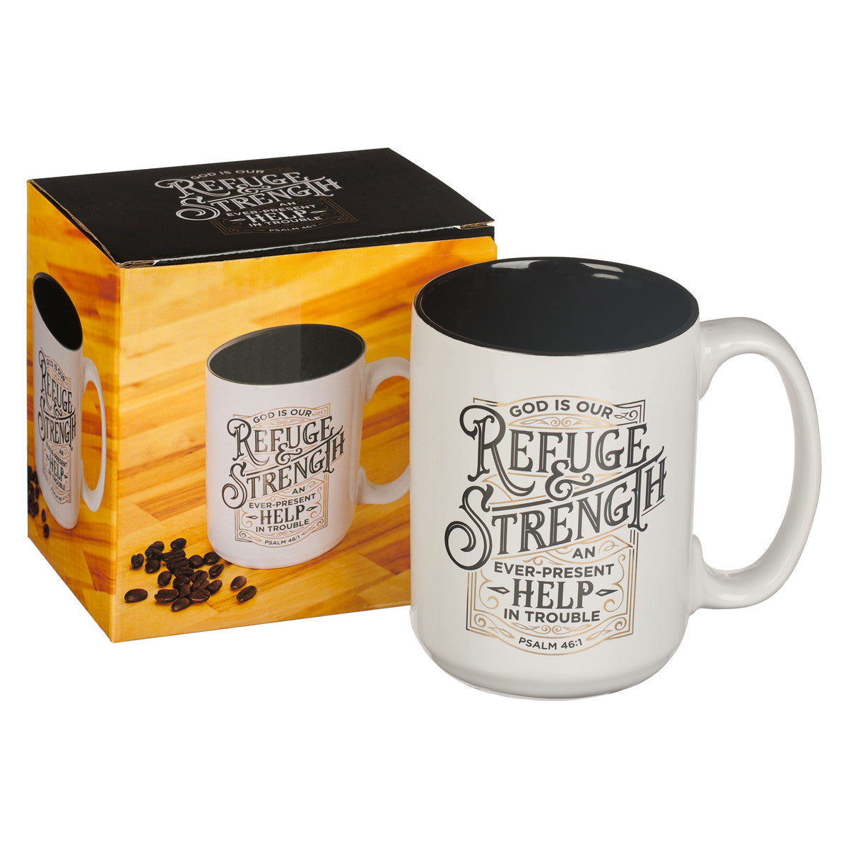 White Ceramic Coffee Mug, Refuge & Strength