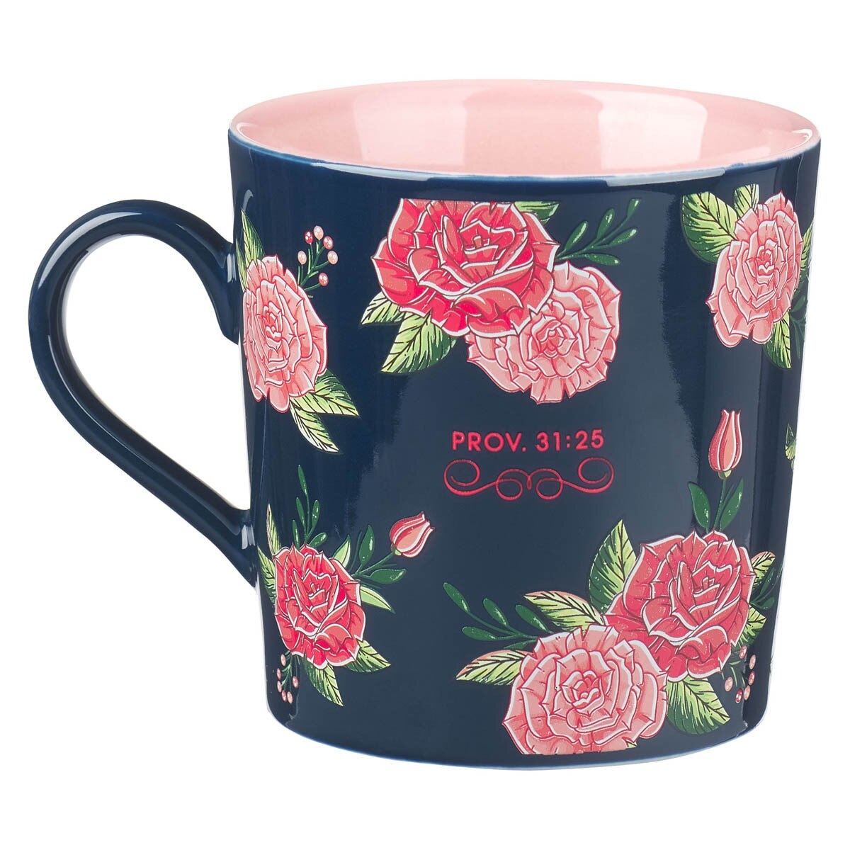 Ceramic Coffee Mug Strength and Dignity, Pink Roses