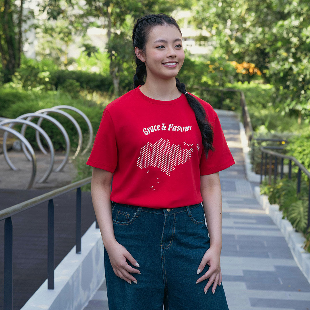 National Day SG60 T-shirt, Grace & Favour 恩典, Red