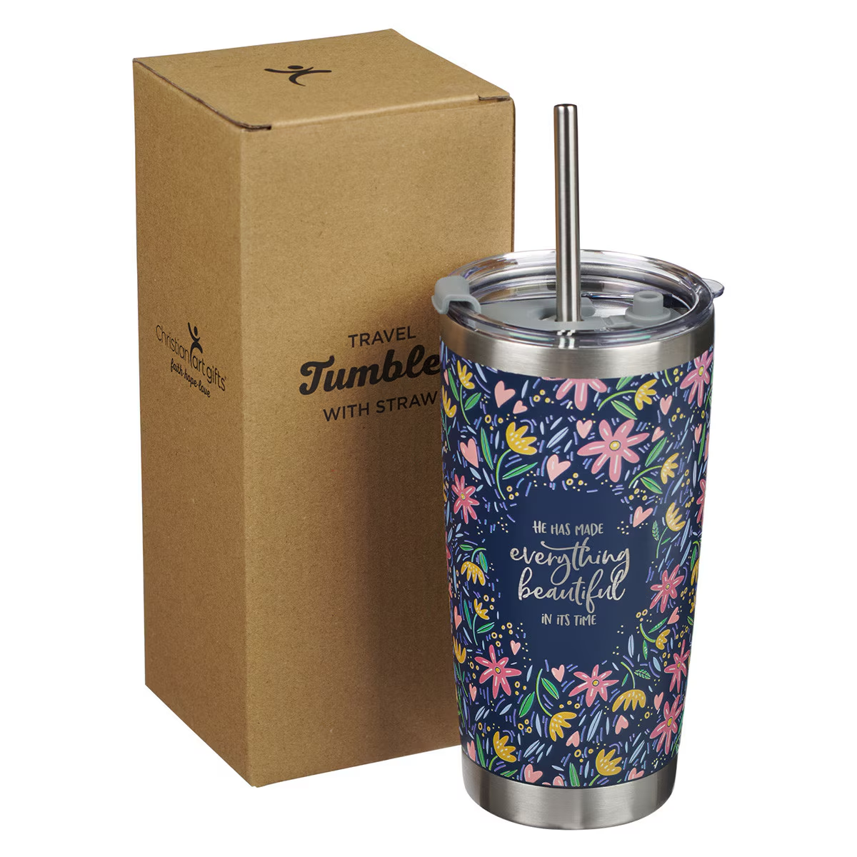 Everything Beautiful, Stainless Steel Travel Mug with Reusable Stainless Steel Straw