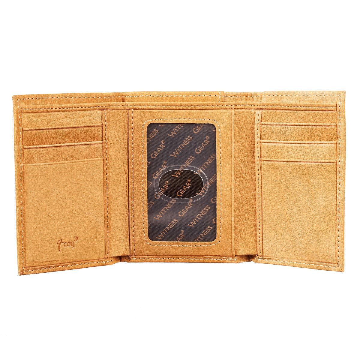 Genuine Leather Trifold Wallet, Wings Like Eagles, Camel Tan