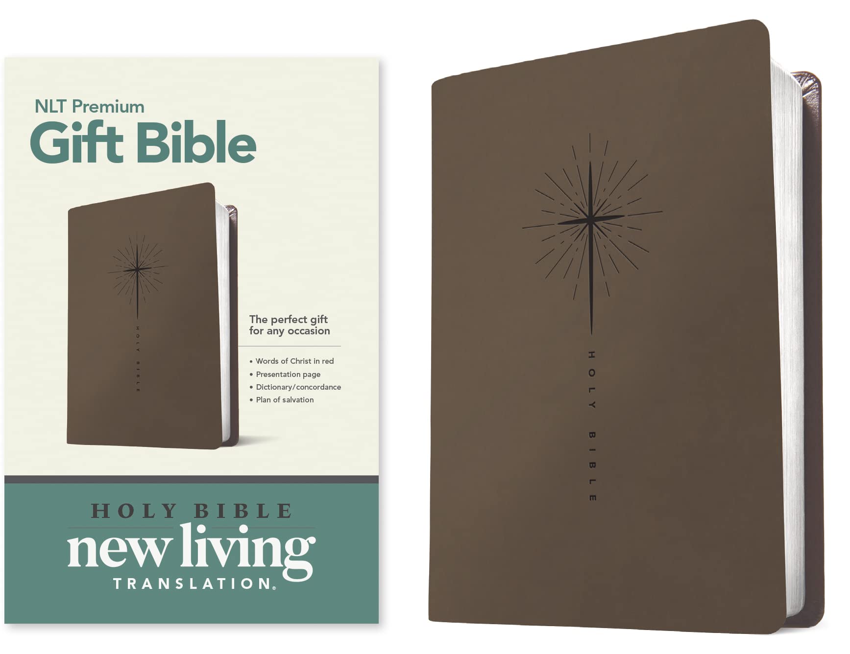 NLT Premium Gift Bible, Leatherlike Star Cross Taupe