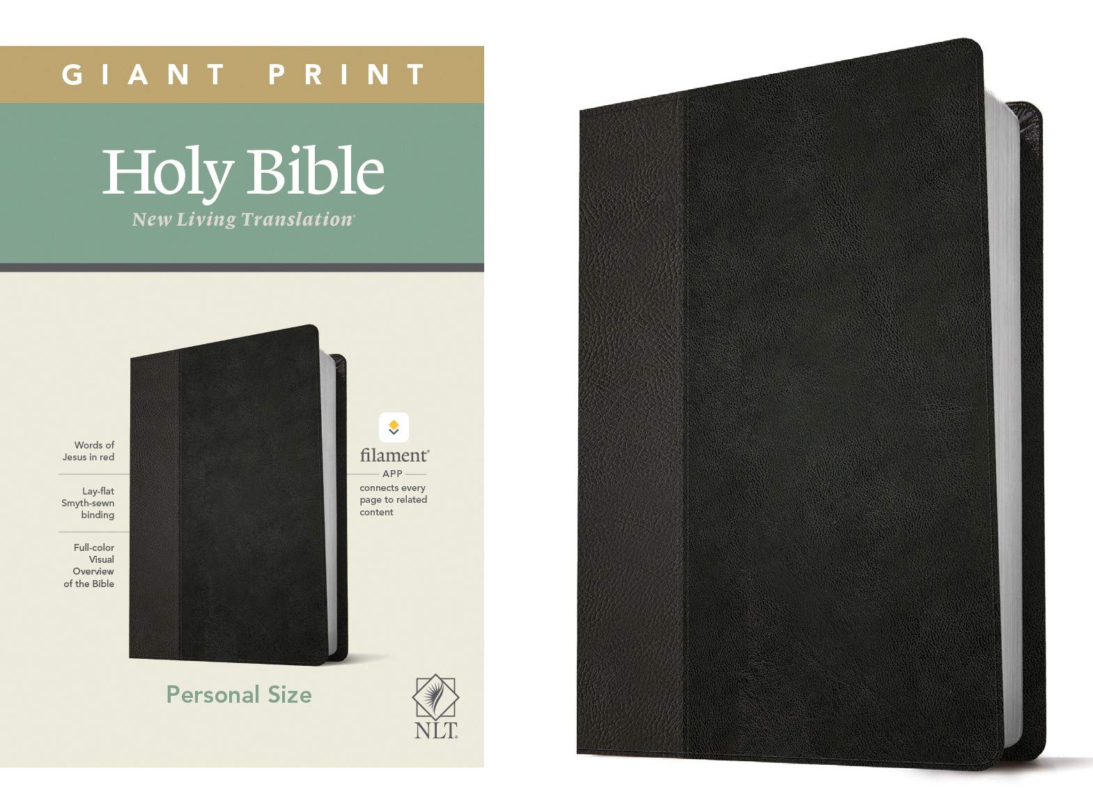 NLT Personal Size Giant Print, Leatherlike, Black/Onyx (Filament enabled edition)
