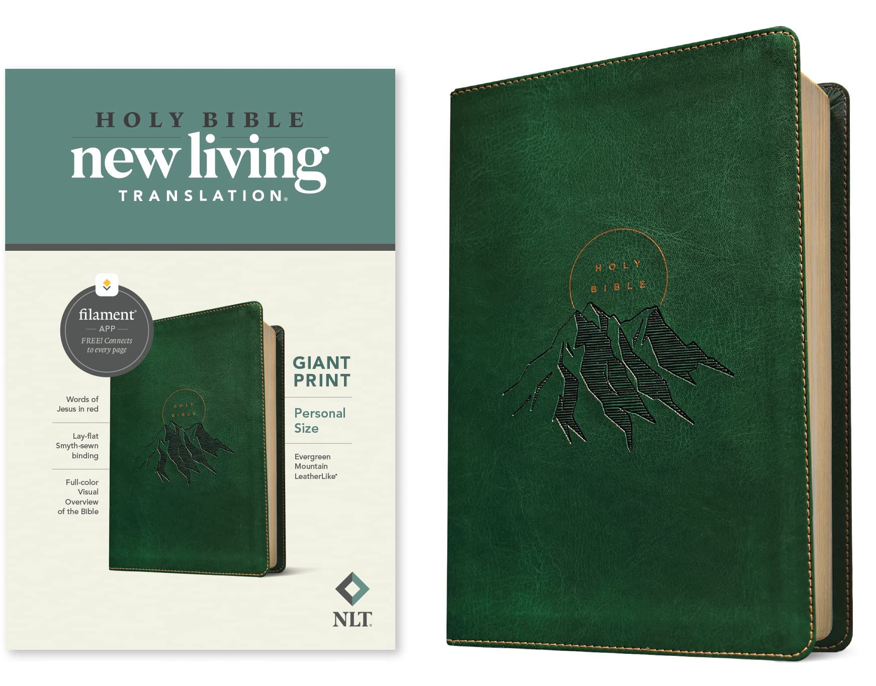 NLT Personal Size Giant Print Bible, LeatherLike, Evergreen Mountain (Filament-Enabled Edition)