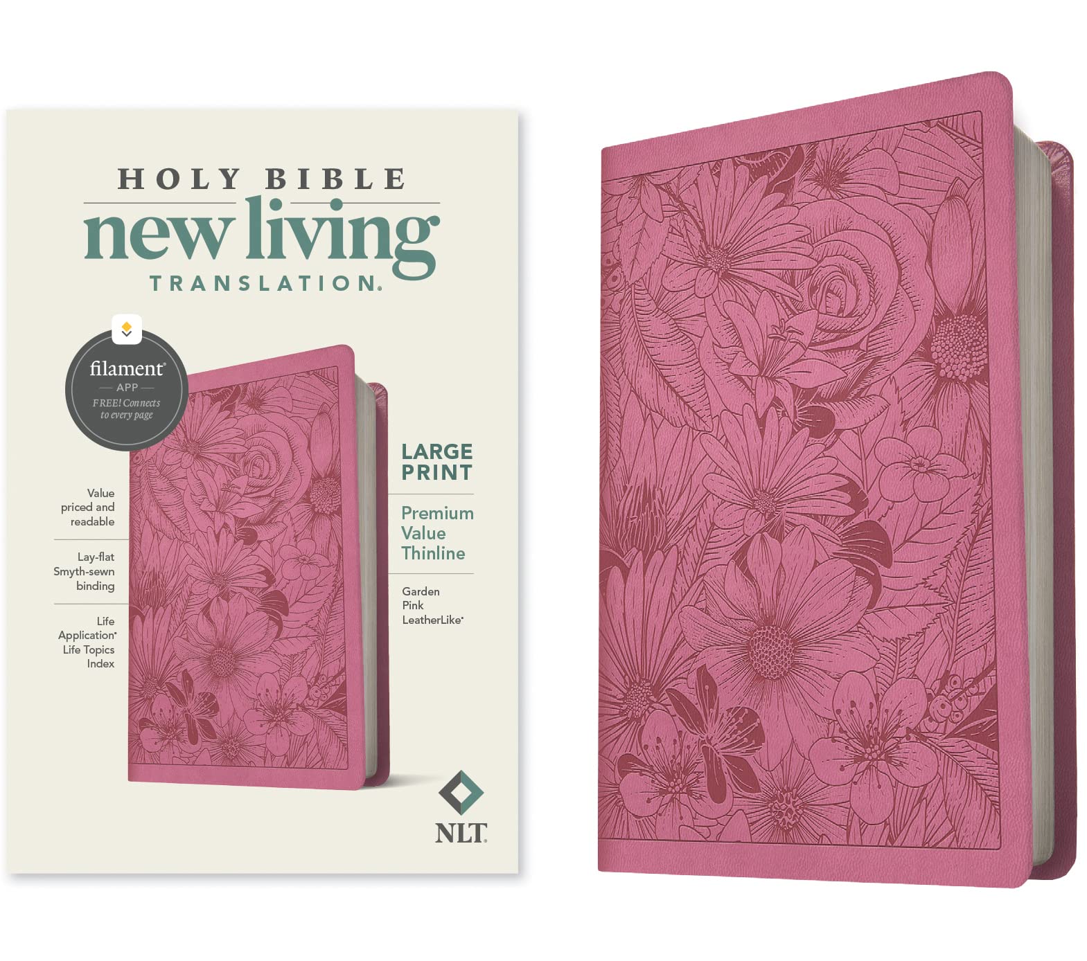 NLT Large Print Premium Value Thinline, Garden Pink (Filament Enabled Edition)